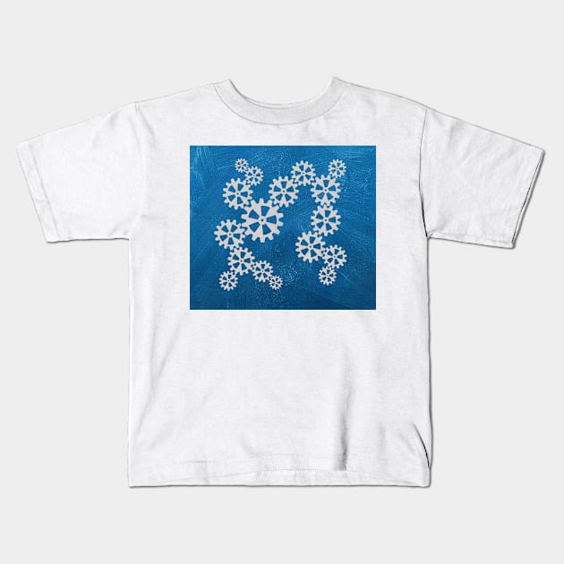 Beautiful shiny metal steampunk gears on a blue background. Kids T-Shirt by Purrfect